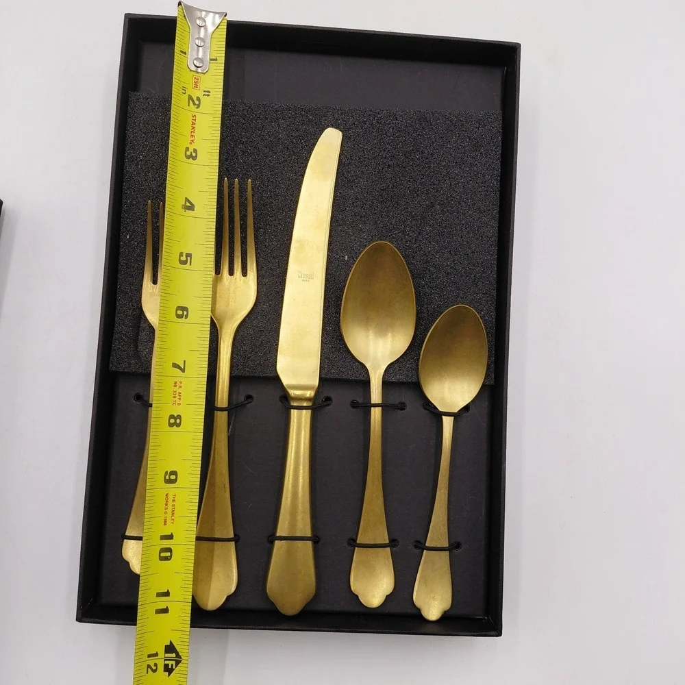 MEPRA Gold Dolce Vita Flatware 5 Piece Set NIB Italy 18/10 Bloomingdales